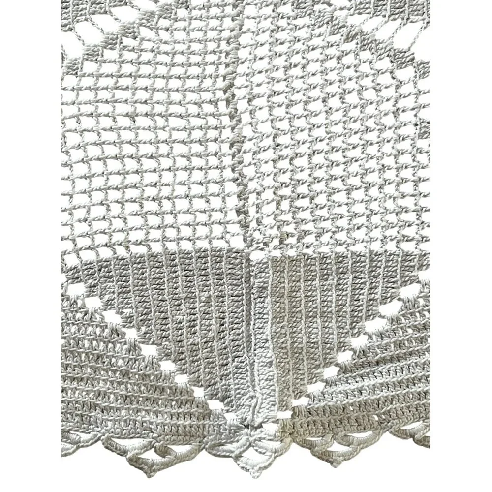Hand Crocheted White Cotton Table Runner 80